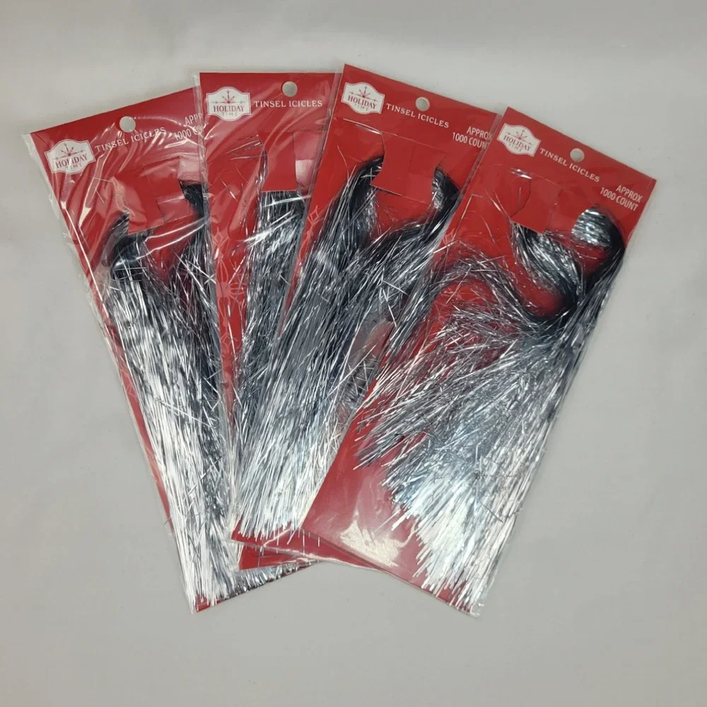 Holiday Time Silver Tinsel Icicles 4 Pack 1000 Count Each Christmas Decor New